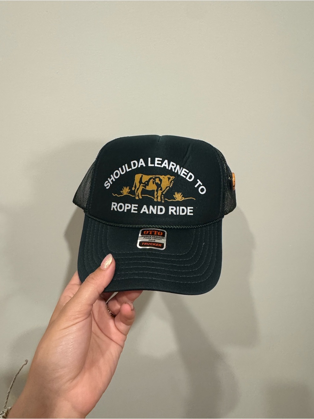 OTTO Dark Green Trucker Hat with Orange Accent